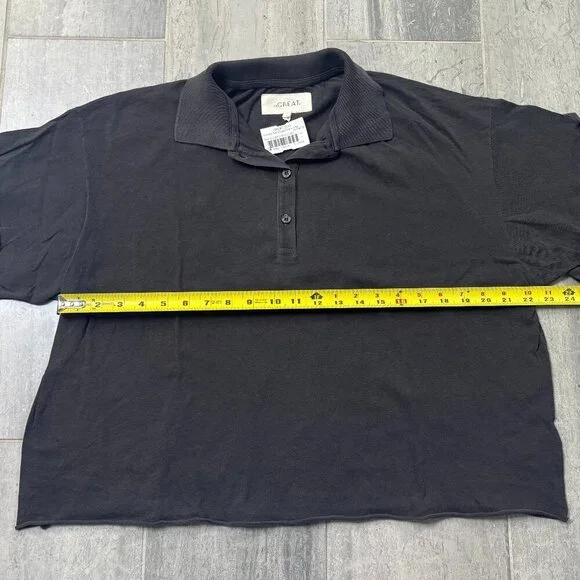 The GREAT. Oversized Boxy Cropped Polo Raw Hem & Sleeves Gray Size 1/Small - Picture 6 of 8